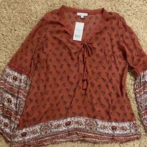 Burnt orange long sleeve blouse size m